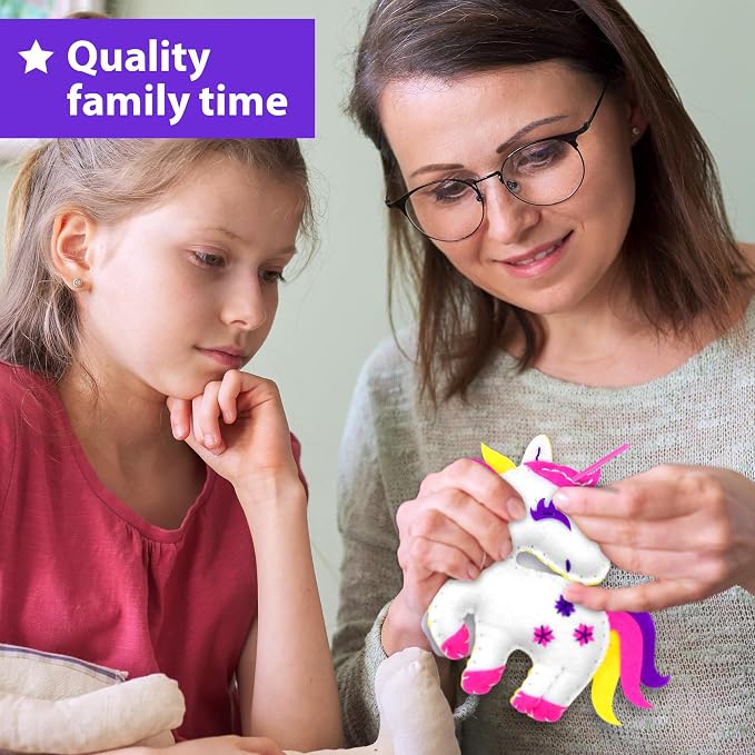 KRAFUN Unicorn Animal Sewing Keyring Kit for Kids Ages 7-12 | 6 Dolls | Make 6 stuffed animal keyrings: Bear, Dog, Rabbit, Raccoon & Owl. Instructions & felt materials included