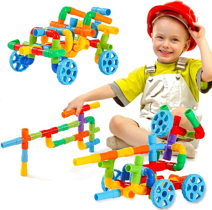 KUTOI Pipe Building Toys, Early Learning Educational Tubular Pipes, Kids Building Blocks, STEM Toys for 3 Year Old + Boys and Girls, 72 Pcs Stim Toy Set