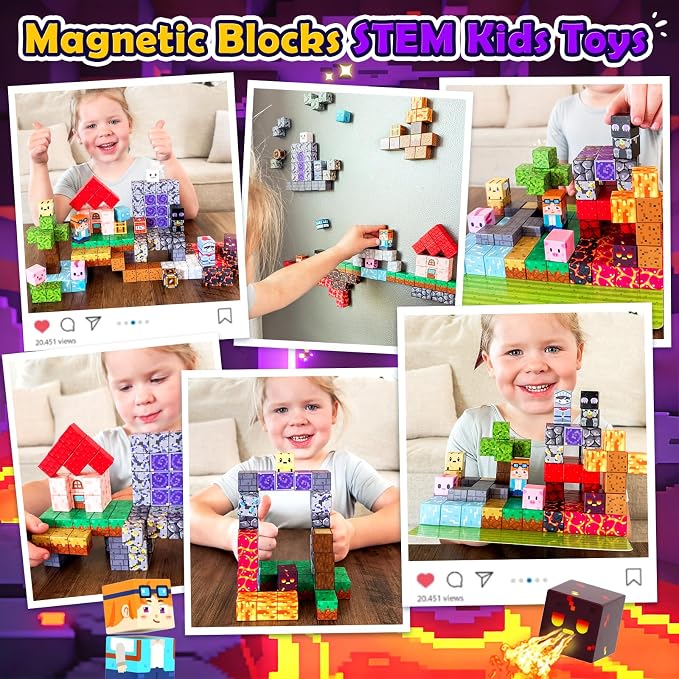 Soyee Magnetic Blocks 200 PCS - Magnetic Building Cubes Toys Build Mine Magworld Craft Cubes Portal Theme STEM Toys for Kids Ages 3-5 4-8 8-12 Birthday Gifts Boys Toys Ages 6-8