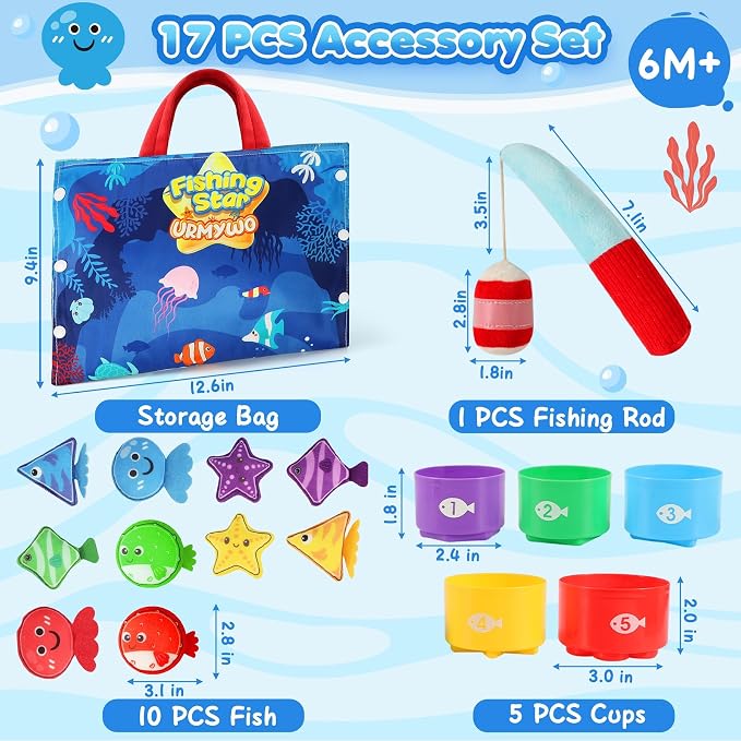 Montessori Toys for 1-2 Years Old Boy Girl, Birthday Gift, Fishing Game | 17 in 1 Toy Set, Stacking Cups, Color Sorting, Shape Matching, Early Learning, Toddler Toys, Gifts for 1 2 Years Old Boy Girl