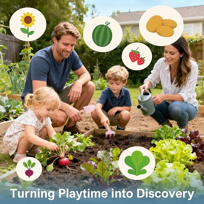 Dreamon Kids Gardening Set, 14Pcs Kids Gardening Tool with Bug Catching Kit | 2-in-1 Outdoor Toys with Wheelbarrow and Bug House, STEM Educational Toys for 3 4 5 Year Old Girls Boys Birthday Gifts, Pink