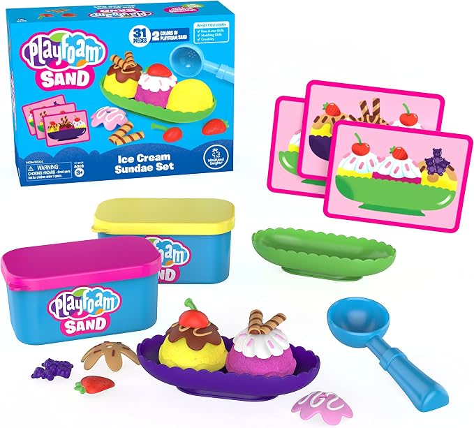 Educational Insights Playfoam Sand Ice Cream Sundae Set - Preschool Sensory Toys for Kids 3-5, Pretend Play Toddler Toys, Non Toxic Play Sand Kit, Sensory Table Activities for Kids