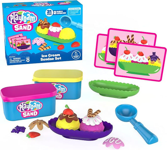 Educational Insights Playfoam Sand Ice Cream Sundae Set - Preschool Sensory Toys for Kids 3-5, Pretend Play Toddler Toys, Non Toxic Play Sand Kit, Sensory Table Activities for Kids
