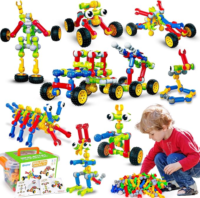 Qirptey Kids STEM Building Toys for 3 4 5 6 7 8+ Year Old Boy Birthday Gift | 186 Pcs Educational Building Blocks Games for Kids Ages 3-5 4-8 5-7 ,Preschool Kindergarten Manipulatives Classroom Must Have