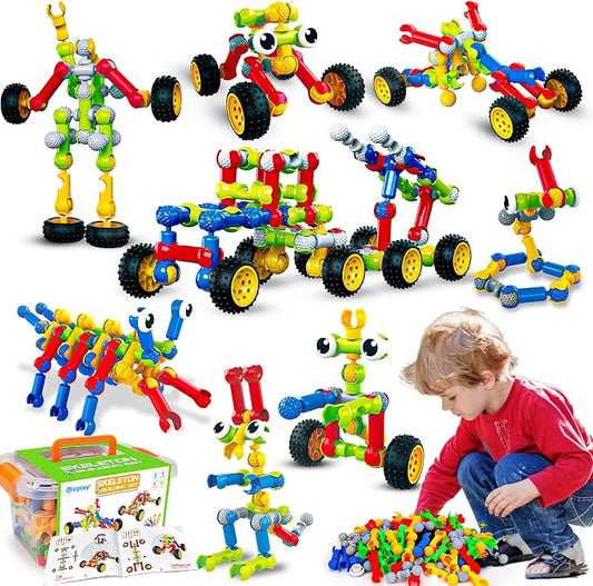 Qirptey Kids STEM Building Toys for 3 4 5 6 7 8+ Year Old Boy Birthday Gift | 186 Pcs Educational Building Blocks Games for Kids Ages 3-5 4-8 5-7 ,Preschool Kindergarten Manipulatives Classroom Must Have