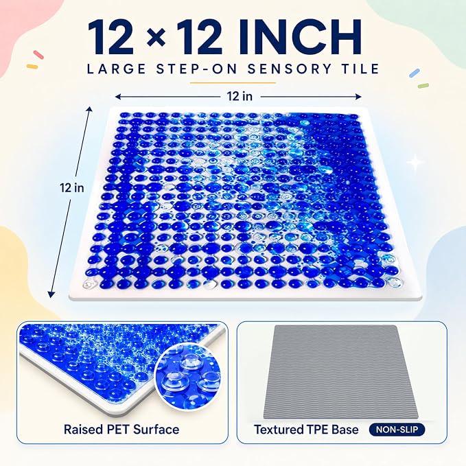 Sensory Floor Tiles for Daycare: 12" Textured Step-On Mats, 6 Pack | Colorful Liquid Flow and Tactile Patterns for Sensory Paths, Stepping Games, Balance Activities, and Gross Motor Play