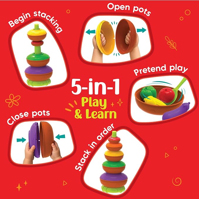 Imagimake Leaps & Bounds - Stacking Pots, 5-in-1 Activity Toy, Ages 6M+ | Early Learning Toy, Learn Colors, Stacking, Nesting & Size Sorting, First Birthday Gift for Babies 6,7,8,9,10,11,12 Months