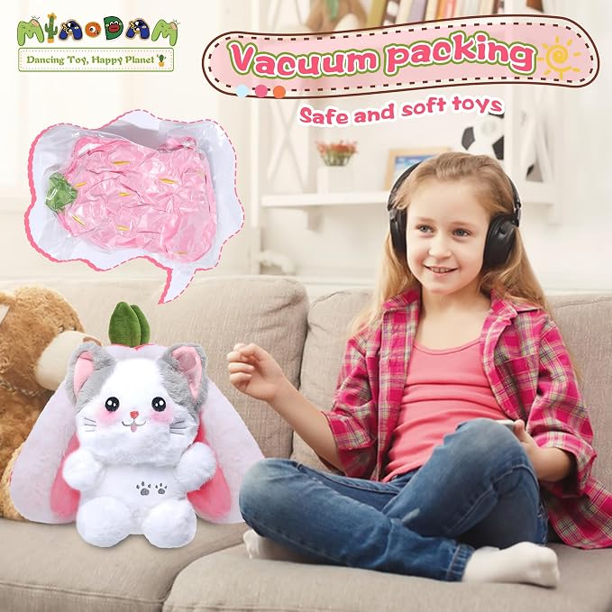 MIAODAM Strawberry Cat Plush Stuffed Animal, Cute Reversible Plush Toy | Funny Transformable Cat Plushies Toy in A Strawberry Stuffie for Kid (7.8inch)