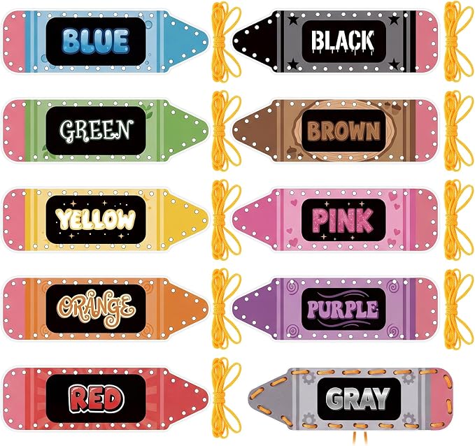 Funrous 10 Pieces Kids Recognition Lacing Cards,Color | Thick Cardboard Educational Sewing Cards, Double Sided Lacing Playing Games, For Preschool Developing Imagination Supplies