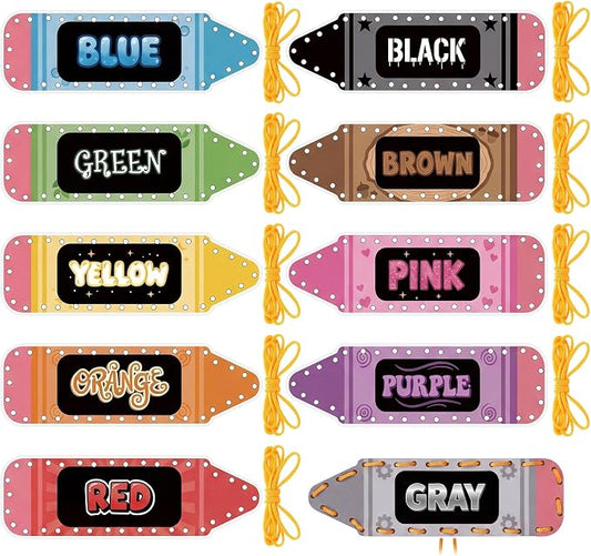 Funrous 10 Pieces Kids Recognition Lacing Cards,Color | Thick Cardboard Educational Sewing Cards, Double Sided Lacing Playing Games, For Preschool Developing Imagination Supplies