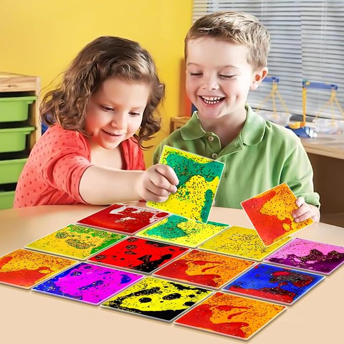 Liquid Sensory Soft Gel Toys - Set of 12 - Square | Sensory Fidget Toys, Water Sensory Toys, For Nursery, Playroom, For Toddlers and Kids with Autism