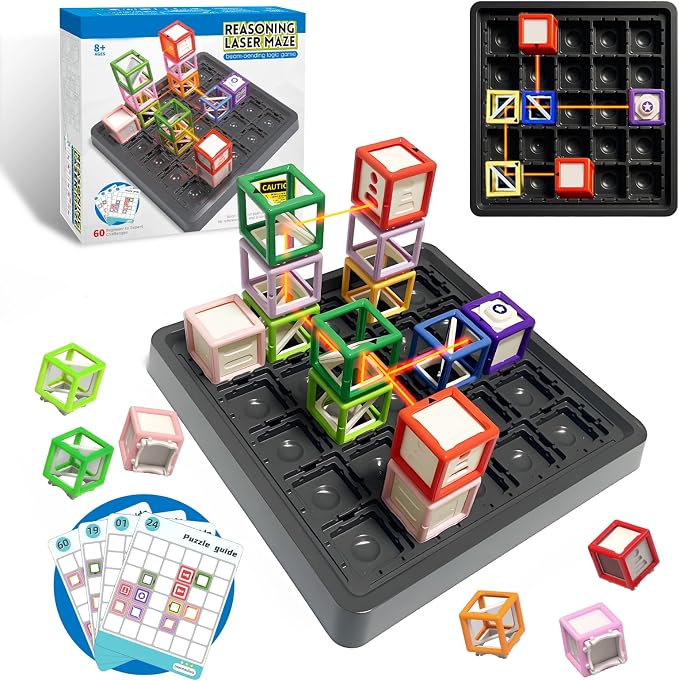 Laser Maze STEM Educational Toys for Age 8-13 Kids | Great Board Game Boy Gift to Develop Spatial Imagination Problem-Solving Concentration with 60+ 3D Challenges Puzzle Games