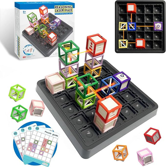 Laser Maze STEM Educational Toys for Age 8-13 Kids | Great Board Game Boy Gift to Develop Spatial Imagination Problem-Solving Concentration with 60+ 3D Challenges Puzzle Games