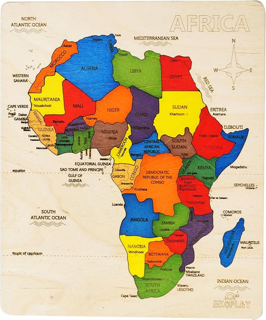EKOPLAY’s Africa MAP Wooden Puzzle for Kids, 31 Piece Jigsaw Puzzle for School Kids, Learning Educational Toys Gifts for Boys Girls 4+ Years.