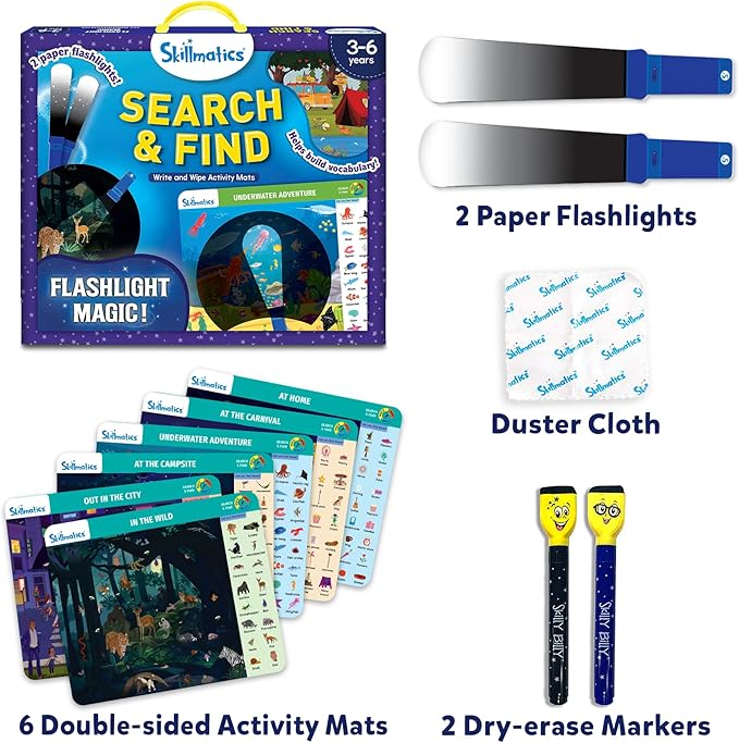 Skillmatics Preschool Learning Activity – Search and Find, Flashlight Magic | Educational Game for Kids, Toddlers Who Love Toys, Art & Craft Activities, Screen-Free, Gift for Girls and Boys Ages 3-6