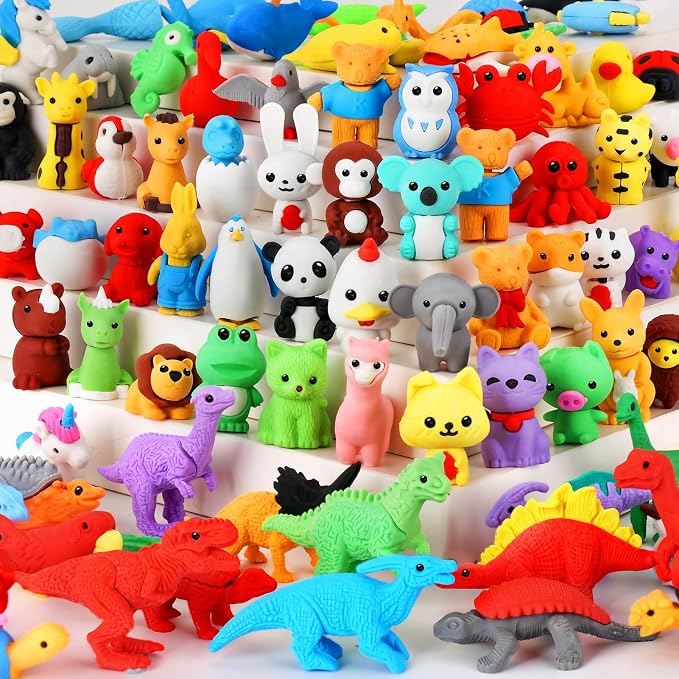 URSKYTOUS 81Pcs Animal Erasers Desk Pets for Kids Animal Pencil Erasers Bulk Puzzle Eraser Toys Gifts for Classroom Prizes,Game Reward,Treasure Box,Easter Egg Fillers,Goodie Bag Stuffers,Party Favors