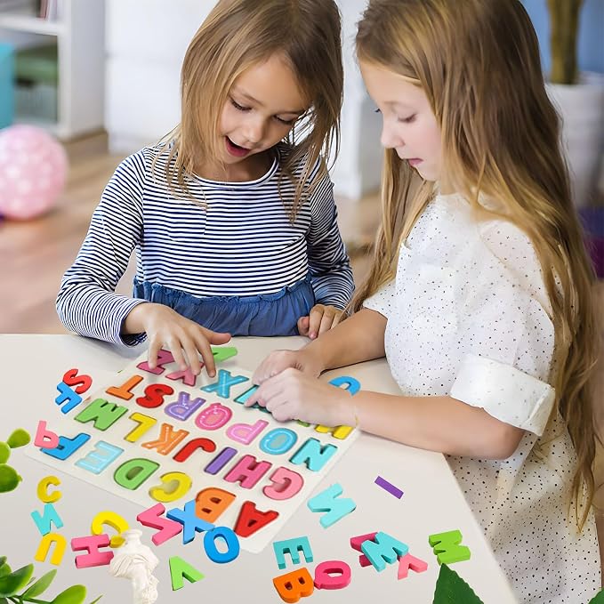 Amor Present ABC Wooden Alphabet Puzzle Board for Toddlers | Preschool Learning Toy, Educational Montessori, Letters Game