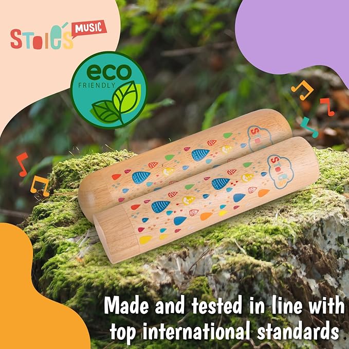 Stoie's Wooden Rainstick Instrument for Kids, Support Music Exploration, Coordination and Rhythm Baby Toy, Soothing Sound for Sensory Play, Durable Rainmaker of Kid-Friendly Size, 2 Pack
