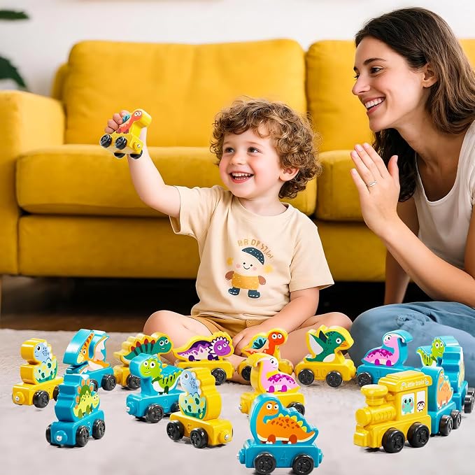 JUKUDAHU Magnetism Toys Dinosaur Train Set for Toddlers 3 4 Years Old | Dinosaur Toys for Kids, Color Sorting Toy, Preschool Educational Learning Activities, Birthday Gifts for Boys Girls