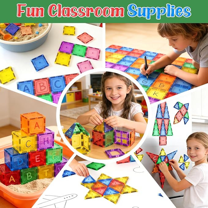 Magnetic Tiles Starter Set - Classroom Must Haves STEM Toys for Kids Age 3+ | Magnetic Blocks for Toddlers, Magnet Building Toys, Kids Toys, Durable and Compatible, Preschool Montessori Learning Games