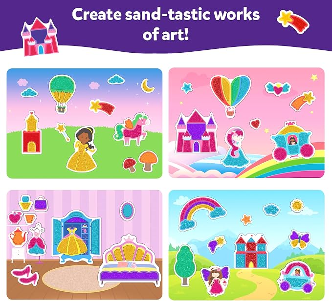 Skillmatics Sand Art – Unicorn & Princess, Preschool Craft & Activity Kit | Sensory Play, 50+ Colorful Stickers, Hands-On DIY Activity for Kids, Gifts for Girls & Boys, Ages 4, 5, 6, 7, 8, 9, 10