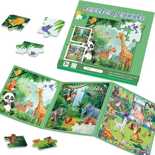 Magnetic Puzzles for Toddlers 3-5 Toddler Puzzle Travel Toys （Animal） | Jigsaw Puzzles for Kids 97-Pieces Travel Toys, Animal Jungle Puzzles Ages 4-6 Road Car Trip & Airplane