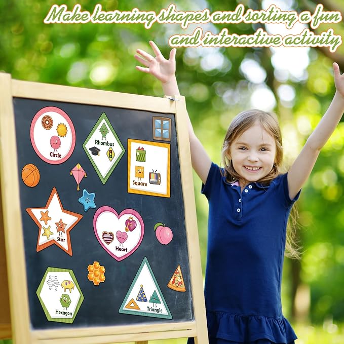 Blosssound 10 Set Magnetic Shape Sorting for Kids Learning Toys,Boho | Pair Everyday Objects with Shapes to Build Early Geometry Recognition, Fine Motor Skills, and Vocabulary Through Play