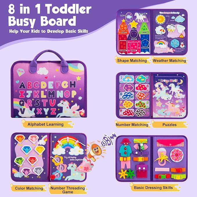 GOLIYEAN Toddler Busy Board - Montessori Toys for 1-3 Year Old Girl Birthday Gifts, Educational Learning Sensory Quiet Activity Busy Book for Toddlers, Airplane Car Travel Toys for Ages 2-4