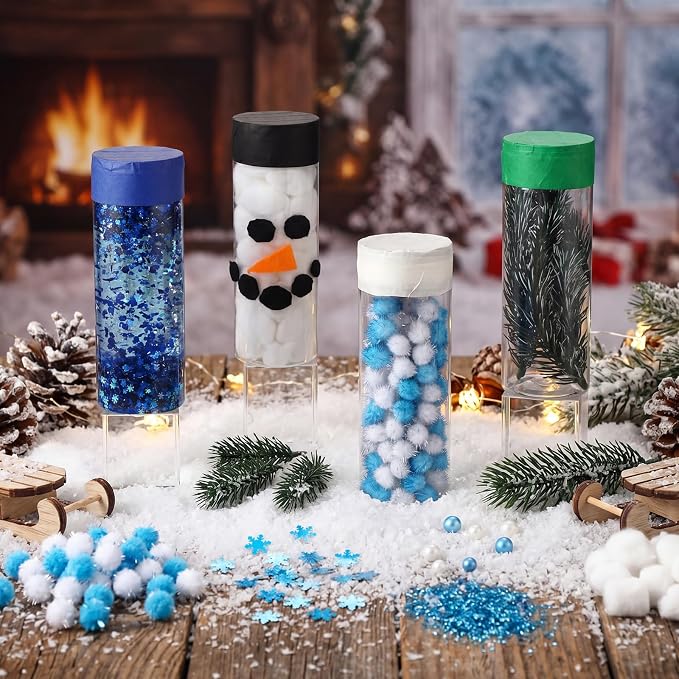 12 Pcs Weather Sensory Bottle Kits 13.5oz Plastic Calm Down Bottle with Lids Glitter Sequin Filler Acrylic Ice Cubes Snowy DIY Calm Down Jar Kit for Froze Party Favors Relieving Anxiety
