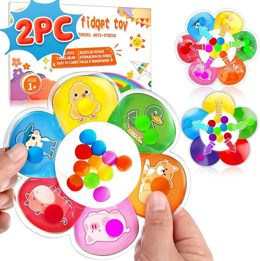 2PC Color Sorting Sensory Toy for Toddler Girl, Farm Animal Roadtrip Travel Essential Fidget Game, Montessori Preschool Learning Activities for Kid Boy Aged 2 3 4 Dementia Easter Basket Stuffer Gift