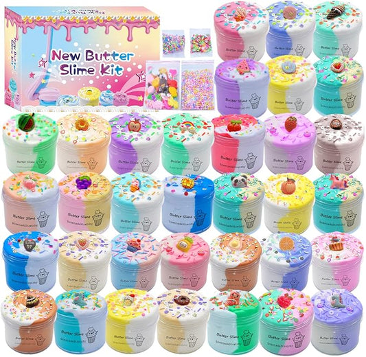 inksbui Butter Slime Kit 34 Packed Two-Toned Colorful Slime, Stress Relief Toys, Party Favors for Kids Girl Boys Kids 6 7 8 9 10 11 12