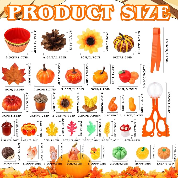 Fall Sensory Bin Fillers-327Pcs Fall Thankgiving Fine Motor Items with Pom Poms Pumpkins Maple Leaves Squirrels Cup for Counting Sorting Training