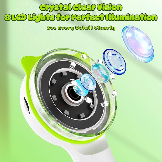 Kids Microscope Green Bear - Digital Handheld STEM Kit & 1080P Camera (600x Zoom) - Portable Science Toy for Nature Observation & Forest Hiking - Gift for Boys & Girls Age 5-12