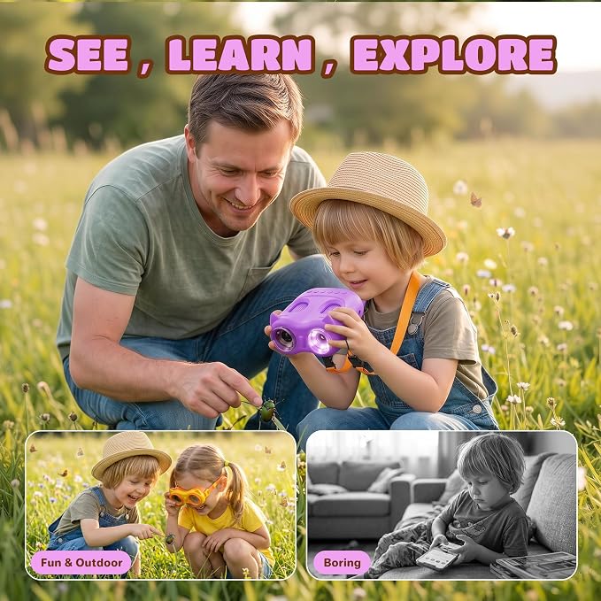 1000X Digital Microscope for Kid Handheld: 2-in-1 Telescope Portable STEM Toy - Birthday Gift for Boy Girl - Science Kits 10X Magnifying Glass for Age 3-8 8-12 USB Gadget Purple