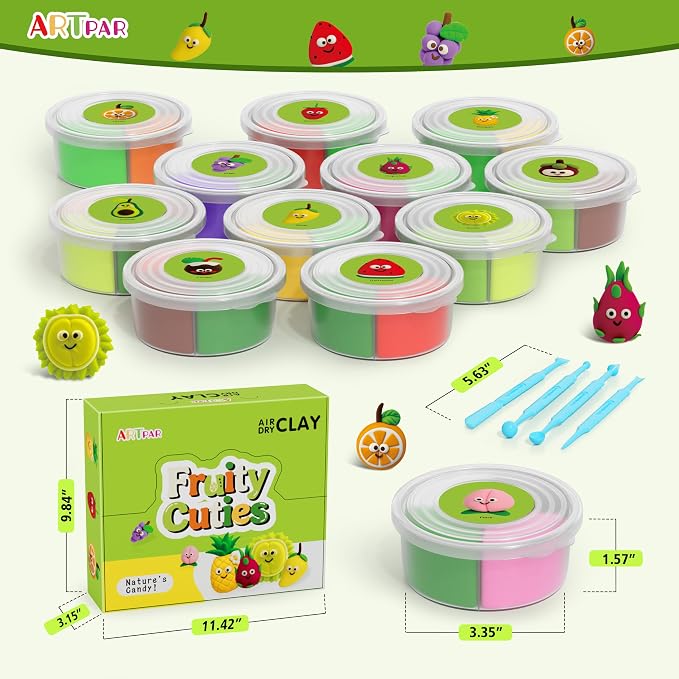 ARTPAR Air Dry Clay Kit for Kids - 12 Fruit DIY Modeling Magic Clay Sets | Soft & Non-Sticky with Tools & Tutorials, Fun Playset Kitchen Toys Fit Classroom Arts & Crafts Activities,Party Favors Gifts