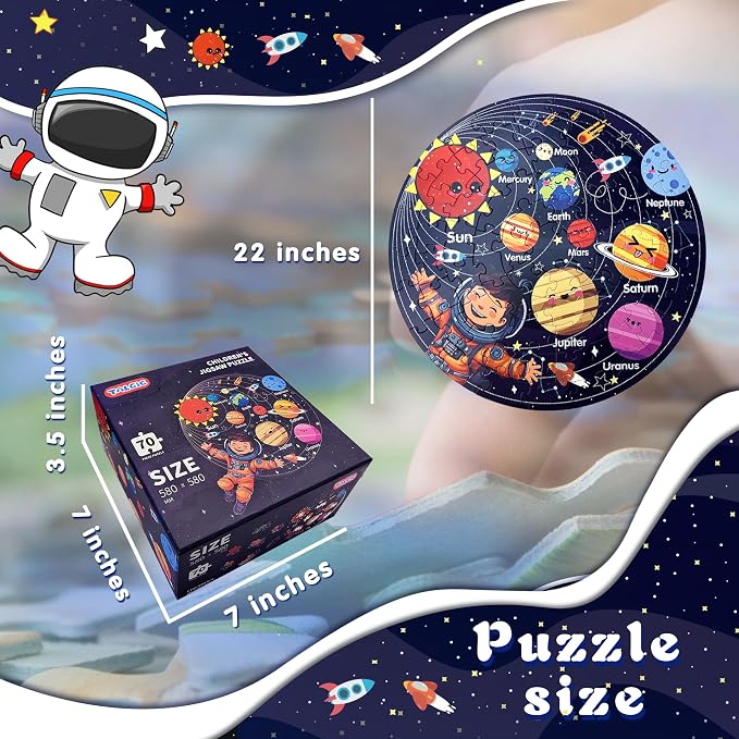 TALGIC Puzzles for Kids Ages 4-6 with Solar System Planets, 70 Piece | Round Kids Floor Puzzles, Educational Toy, Gift for 5 Year Old Boys Girls, Large Jigsaw Puzzles for Kids 3 4 5 6 7 8