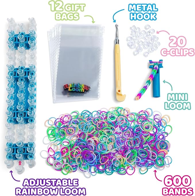 Rainbow Loom Original Rubber Band Bracelet Making Kit with Metal Hook | Complete 628-piece craft set includes 600 latex-free bands, C-clips, and loom board for Ages 7+, 2014 Toy of the Year