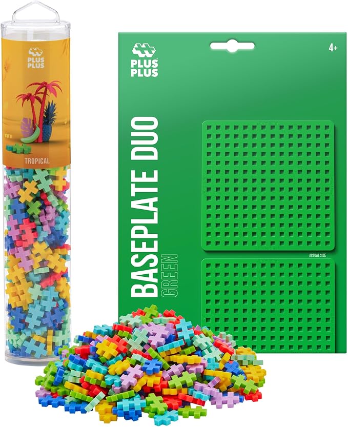 PLUS PLUS 240 Piece Tropical Mix Tube & Baseplate - Waffle Blocks Stem Toy | Sensory Bin Fillers, Gifts for Boys & Girls, Classroom Must Haves, Christmas Stocking Stuffers for Kids, Math Manipulatives