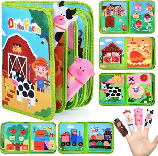 Farm Busy Book for Toddlers 1-3, Montessori Toys Gift for Boys Girls | Educational Learning Toys for 1+ Year Old, Busy Board Quiet Activity Book Toddler Travel Toy