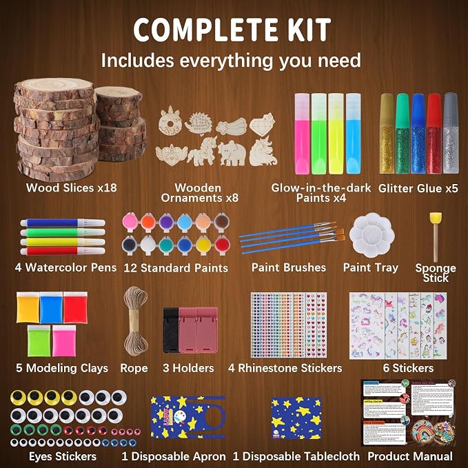 EPUMP Wood Painting Kit for Girls 8-12: Glow in The Dark Wood Arts and Crafts Supplies Kit for Kids 6-8 - Creative Paint Drawing Toys Easter Gifts for 6 7 8 9 10 11 12 Year Old