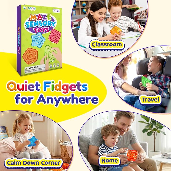 LESONG Sensory Fidget Toys for Kids: 4 Pack Squishy Gel-Filled Fidget Maze for Special Needs - Calming Sensory Toys for Autism ADHD Classroom Prizes - Travel Games for Boys Girls Car Road Trips