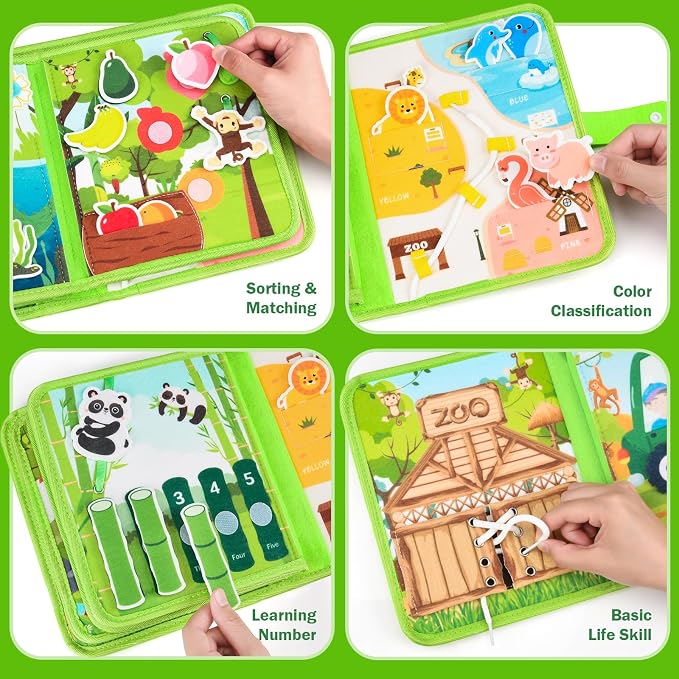 Busy Book for Toddlers 1-3: Busy Board for 1 Year Old Montessori Toys, Zoo | Quiet Books Activity Board, Educational Sensory Toys Birthday Gift for Girls Boys, Travel Toy for Toddlers 2-4 Plane Car