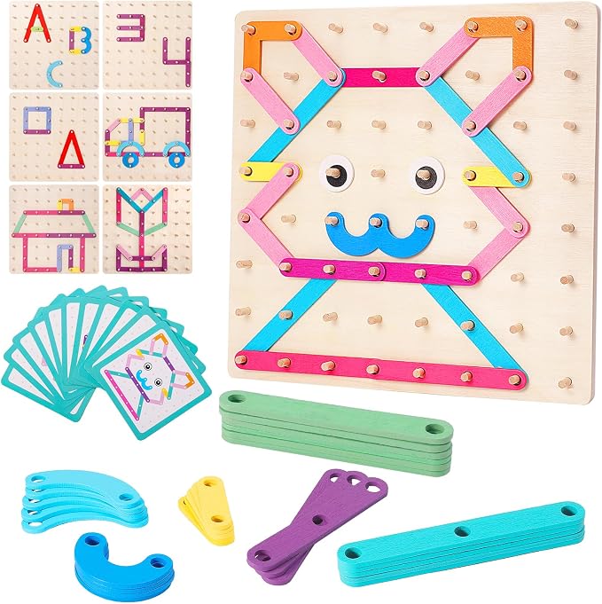 EZVYAO Wooden Montessori Toy for Toddlers, Letter Number Construction Set Pegboard Puzzle Stacking Blocks, Preschool Learning ABC Shape Educational Toys for Kids Boys Girls