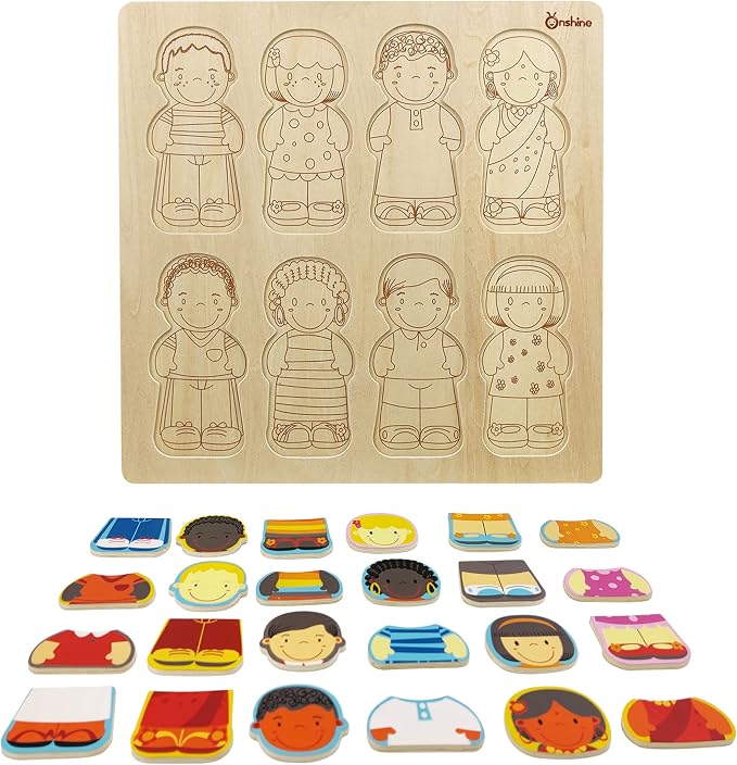 Wooden Puzzle for Toddlers 1-3, Children of The World Racial Cognition Toy | Dress-up Peg Puzzle Educational Toys, 24 Pieces Mix and Match Boys and Girls, Multicultural Diversity Toys for Kids