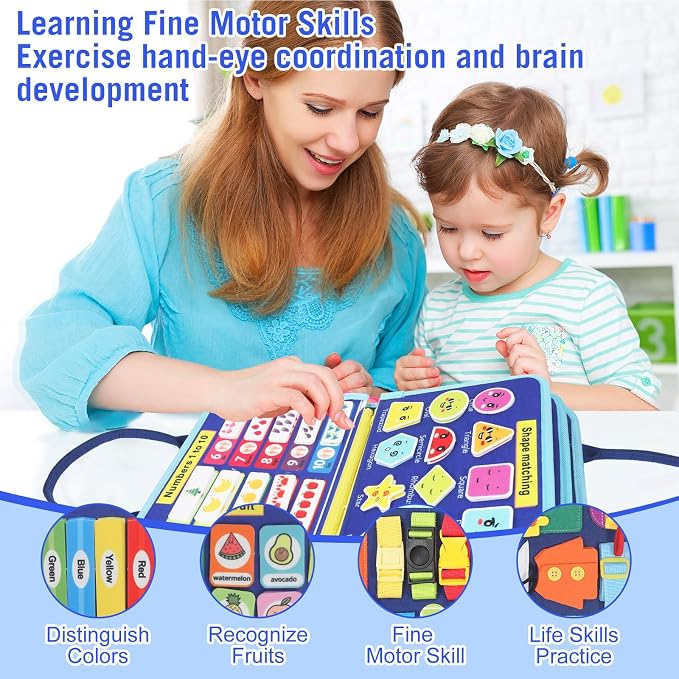 URBAN TOYS Toddler Busy Board for Kids Ages 3+, Montessori Busy Book, Sensory Learning Toy for Fine Motor Skills, Toddler Travel Essential for Airplane & Car, Gift for Boys & Girls