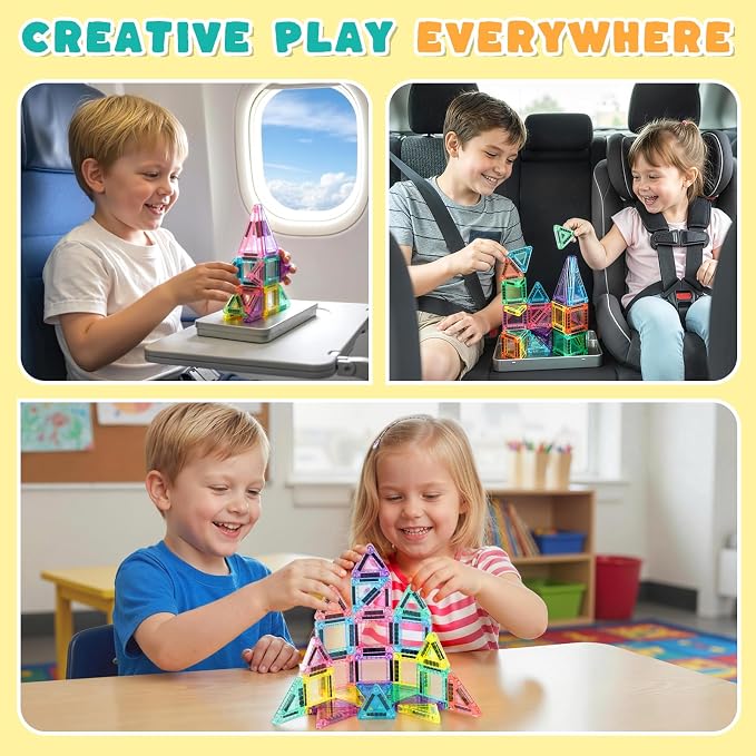 3 Otters Mini Magnetic Tiles with Case, 25PCS | Travel Pocket Size, STEM Building Toys, STEM Building Toys, Classroom Prize, Screenless Play, Gifts for Toddlers