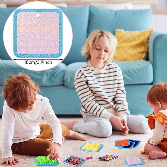 Boao 8 Set Mini Sensory Mats Assorted Textured Play Mats Sensory Floor Tiles Educational Tactile Toys for Activity(4 Inch,Square)