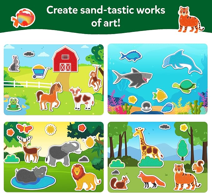 Skillmatics Sand Art – Animals, Preschool Crafts, Montessori Activity Kit | Sensory Play, 50+ Colorful Stickers, Hands-On DIY Activity for Kids, Gifts for Girls & Boys, Ages 4, 5, 6, 7, 8, 9, 10