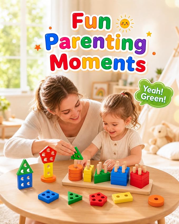Montessori Toys for 1 2 3 Year Old Boys Girls Toddlers, Wooden Toys Gifts | Sorting Stacking Toys for Toddlers Kids Preschool, Educational Color Recognition Shape Sorter, Learning Puzzles Birthday Gift