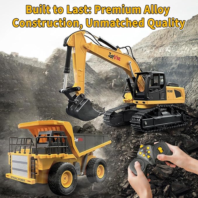 Joylike RC Excavator and Dump Truck Toy Set，2.4Ghz Metal Remote Control Construction Vehicle with Light&Sound, Best Christmas Toy for Boys 8+Year Old Kid | 2.4Ghz Metal Remote Control Construction Vehicle with Light&Sound, Best Toy for Boys 8+Year Old Kid